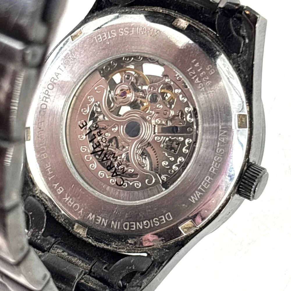 Caravelle New York By Bulova Men's‎ Automatic Gun Metal Watch 45A121 AS-IS